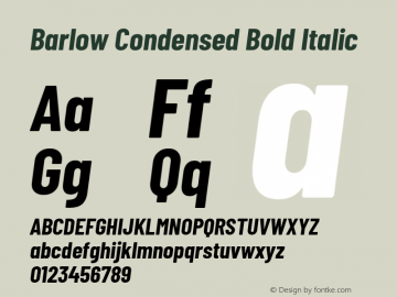 Barlow Condensed Bold Italic Version 1.408 Font Sample