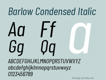 Barlow Condensed Italic Version 1.408 Font Sample