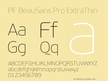 PF BeauSans Pro XThin Regular Version 3.000 2006 initial release图片样张