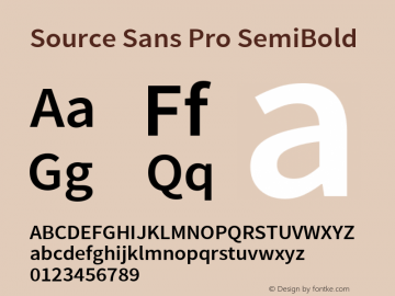 Source Sans Pro SemiBold Regular Version 2.021;PS 2.000;hotconv 1.0.86;makeotf.lib2.5.63406 Font Sample