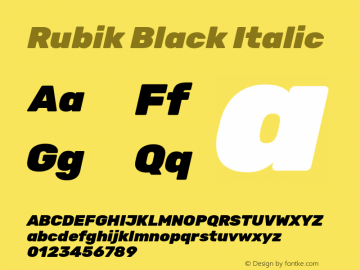 Rubik Black Italic Version 2.000 Font Sample