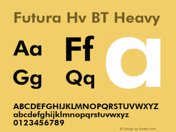 Futura Heavy BT mfgpctt-v1.52 Tuesday, January 12, 1993 3:42:48 pm (EST) Font Sample