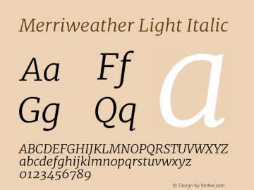 Merriweather Light Italic Version 1.52; ttfautohint (v0.97) -l 13 -r 13 -G 200 -x 24 -f dflt -w 