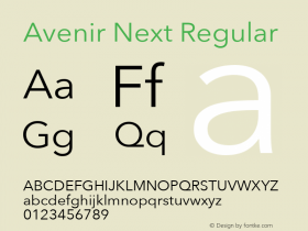 Avenir Next Regular 8.0d5e5 Font Sample