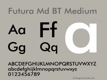 Futura Md BT Medium mfgpctt-v4.4 Nov 27 1998 Font Sample