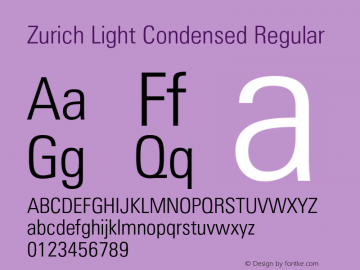 ZurichBT-LightCondensed 003.001 Font Sample