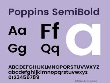 Poppins SemiBold Version 2.201;PS 1.000;hotconv 16.6.54;makeotf.lib2.5.65590 Font Sample