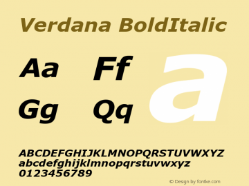 Verdana BoldItalic Version 001.000 Font Sample