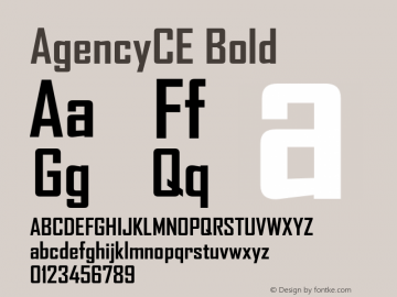 AgencyCE Bold Version 1.000;hotconv 1.0.109;makeotfexe 2.5.65596图片样张