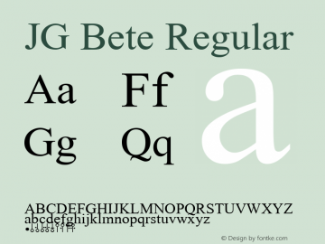JG Bete Regular Macromedia Fontographer 4.1 01/10/14 Font Sample