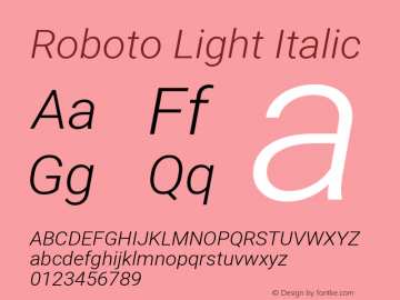 Roboto Light Italic Version 2.137; 2017 Font Sample