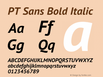 PT Sans Bold Italic Version 2.003 Font Sample