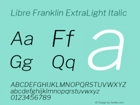 Libre Franklin ExtraLight Italic Version 1.002; ttfautohint (v1.5)图片样张