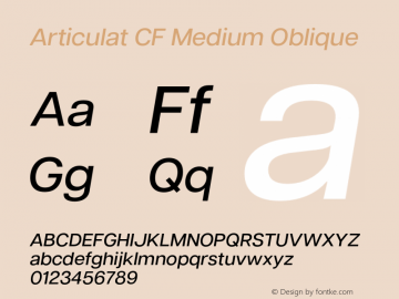 Articulat CF Medium Oblique Version 3.000;hotconv 1.0.109;makeotfexe 2.5.65596图片样张