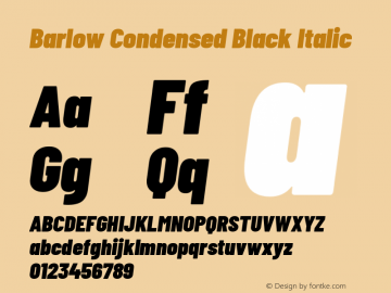 Barlow Condensed Black Italic Version 1.101;PS 001.101;hotconv 1.0.88;makeotf.lib2.5.64775; ttfautohint (v1.4.1) Font Sample