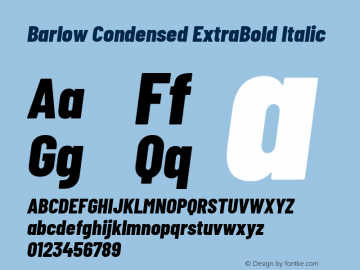 Barlow Condensed ExtraBold Italic Version 1.101;PS 001.101;hotconv 1.0.88;makeotf.lib2.5.64775; ttfautohint (v1.4.1) Font Sample