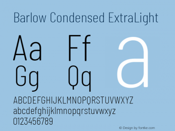Barlow Condensed ExtraLight Version 1.101;PS 001.101;hotconv 1.0.88;makeotf.lib2.5.64775; ttfautohint (v1.4.1) Font Sample
