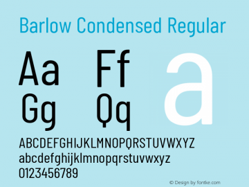Barlow Condensed Regular Version 1.101;PS 001.101;hotconv 1.0.88;makeotf.lib2.5.64775; ttfautohint (v1.4.1) Font Sample