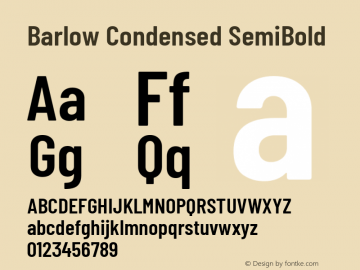 Barlow Condensed SemiBold Version 1.101;PS 001.101;hotconv 1.0.88;makeotf.lib2.5.64775; ttfautohint (v1.4.1) Font Sample