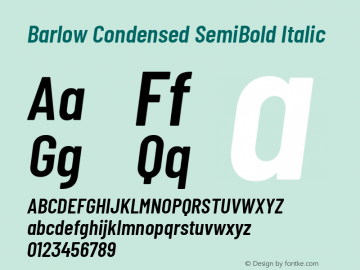 Barlow Condensed SemiBold Italic Version 1.101;PS 001.101;hotconv 1.0.88;makeotf.lib2.5.64775; ttfautohint (v1.4.1) Font Sample