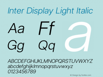 Inter Display Light Italic Version 3.015;git-7f5c04026 Font Sample
