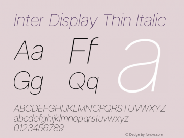 Inter Display Thin Italic Version 3.015;git-7f5c04026 Font Sample