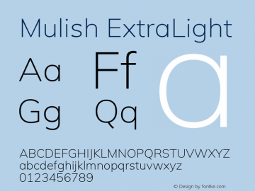 Mulish ExtraLight Version 2.100; ttfautohint (v1.8.1.43-b0c9) Font Sample