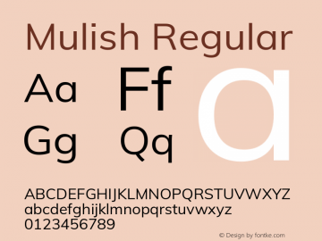 Mulish Regular Version 2.100; ttfautohint (v1.8.1.43-b0c9) Font Sample