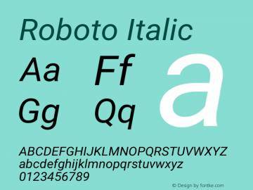 Roboto Italic Version 2.137; 2017 Font Sample