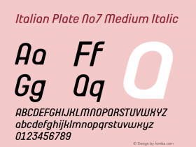 Italian Plate No7 Medium Italic Version 1.1 Font Sample