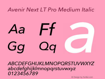 AvenirNextLTPro-MediumIt Version 3.000 Font Sample