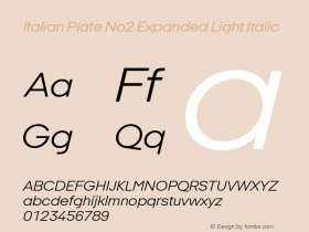 Italian Plate No2 Expanded Light Italic Version 1.1 Font Sample