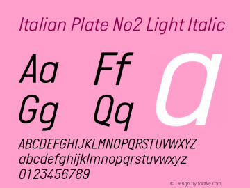 Italian Plate No2 Light Italic Version 2.101 Font Sample