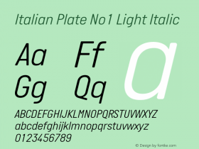 Italian Plate No1 Light Italic Version 2.101; ttfautohint (v1.4) Font Sample