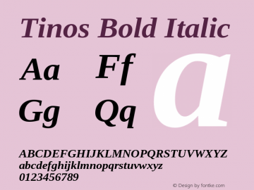 Tinos Bold Italic Version 1.23 Font Sample