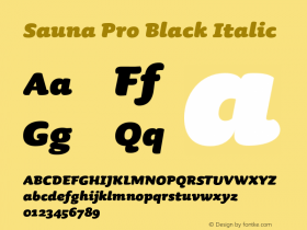 SaunaPro-BlackItalic Version 2.500 Font Sample