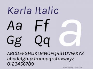 Karla Italic Version 2.002 Font Sample