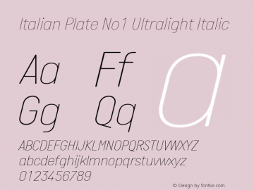 Italian Plate No1 Ultralight Italic Version 2.101; ttfautohint (v1.4)图片样张