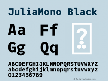 JuliaMono Black Version 0.036; ttfautohint (v1.8) Font Sample
