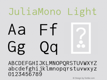 JuliaMono Light Version 0.036; ttfautohint (v1.8)图片样张