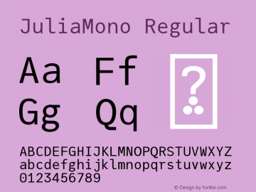 JuliaMono Regular Version 0.036; ttfautohint (v1.8) Font Sample