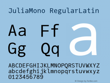 JuliaMono RegularLatin Version 0.036; ttfautohint (v1.8) Font Sample