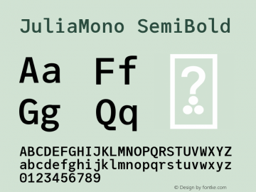 JuliaMono SemiBold Version 0.036; ttfautohint (v1.8) Font Sample