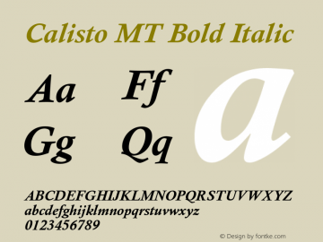 Calisto MT Bold Italic Version 1.61 Font Sample