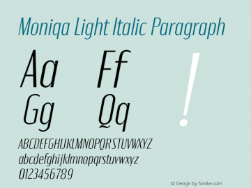 Moniqa-LightItalicParagraph Version 1.000 Font Sample