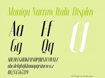 Moniqa-NarrowItalicDisplay Version 1.000 Font Sample