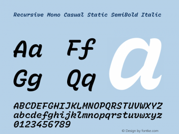 Recursive Mn Csl St SmB Italic Version 1.074;hotconv 1.0.112;makeotfexe 2.5.65598; ttfautohint (v1.8.3) Font Sample