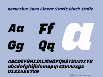 Recursive Sn Lnr St Blk Italic Version 1.074;hotconv 1.0.112;makeotfexe 2.5.65598; ttfautohint (v1.8.3)图片样张