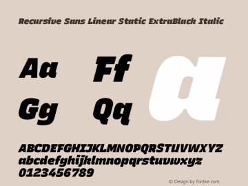 Recursive Sn Lnr St XBk Italic Version 1.074;hotconv 1.0.112;makeotfexe 2.5.65598; ttfautohint (v1.8.3)图片样张