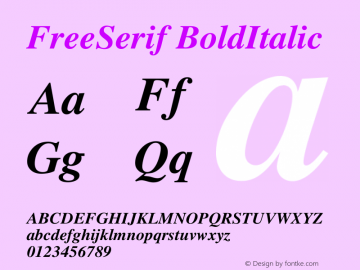 FreeSerif BoldItalic Version $Revision: 1.6 $ Font Sample